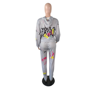 Abito da <span class=keywords><strong>donna</strong></span> di alta qualità pantaloni con cappuccio stampati con cappuccio alla moda e comodi Set di due pezzi di <span class=keywords><strong>abbigliamento</strong></span> - Product Image 6