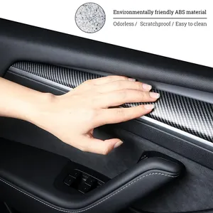 ABS Carbon Fiber Pattern Inner Front Door Panel Trim For Tesla Model Y Cover