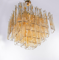 Grand lustre en verre de Murano ambré, carré, rectangulaire, suspension