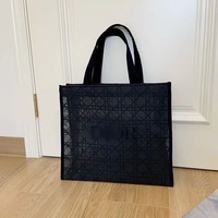 Sac fourre-tout pour femme personnalisable en gros, grand format, réutilisable, respirant, en maille noire et bleue, pour la plage et le shopping