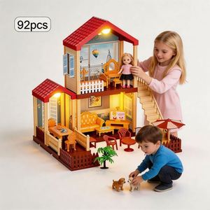 Casa de Juegos para Niños, Casa de Muñecas con Muebles, Balcón, Piscina, Tobogán, Ascensor, Juego de Imitación, Regalo Unisex de Plástico - Product Image 5