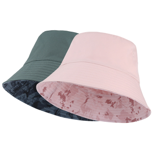 Unisex <b>Bucket</b> Hat <b>Pink</b> Green Floral Print Polyester Poplin Casual Spring Summer Adult Reversible Design - Product Image 1