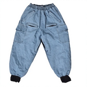 Pantalones de esquí personalizados con estampado, de mezclilla lavada azul, unisex, para snowboard, con cintura elástica, bolsillos tipo cargo, dobladillo con puño, ajuste holgado, impermeables - Product Image 1
