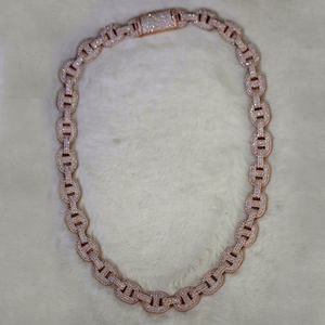 Collier chaîne maille cubaine Miami en argent 925 plaqué or rose avec moissanite sertie clos, tendance, pour homme, cadeau pour rappeur, personnalisable - Product Image 1
