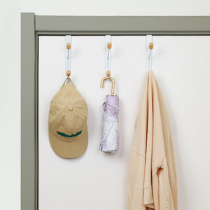 Minimalist Wooden Double <b>Hooks</b> White Self-Adhesive <b>Wall</b> Mounted Door <b>Hook</b> For Clothes Hat Storage Rack - Product Image 3