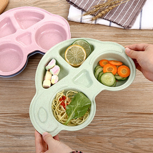 Assiette compartimentée pour bébé, en paille de blé, vaisselle pour enfants, nourriture complémentaire pour bébé, voiture de dessin animé - Product Image 4