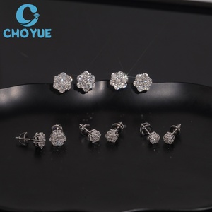 6-10.5mm Size Flower Lab Diamonds <b>Stud</b> Earrings Real 925 <b>Silver</b> Gold Plated Claw Setting Luxury Screw Back <b>Stud</b> Earring Jewelry - Product Image 5