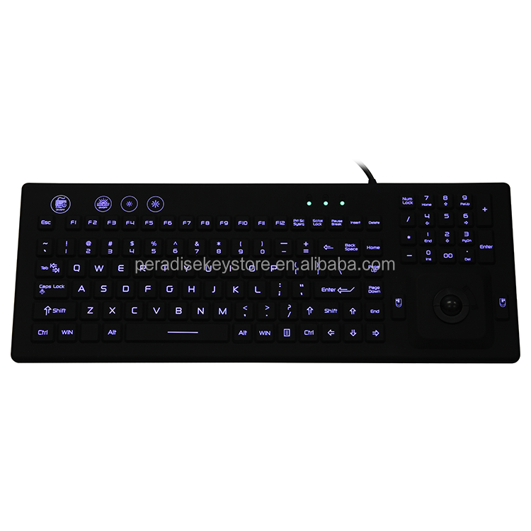 Heavy Duty Backlit Keyboard with Trackball Washable Disinfectable Hospital Silicone Rubber Keyboard