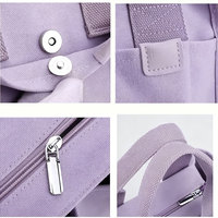Tas Tote Kanvas Kecil Wanita dengan Ritsleting, Banyak Kantong, Tali Selempang/Bahu, Pegangan Atas, Model Satchel