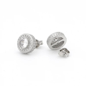 Classic <b>Silver</b> Designer Round Cut Lab Grown Diamond Earrings Crafted in 10K Gold Style Luxury Jewelry for Men Women - Product Image 2