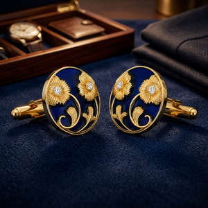 Boutons de manchette Mandala Floral Peints à la Main en Émail Laiton Plaqué Or Unisexe Cadeau Idéal pour Mariage, Fiançailles, Anniversaire, Fête - Product Image 5