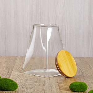 Tarro de cristal transparente con base cónica al por mayor, 350ml, 550ml, 750ml, 950ml, recipiente de cristal para granos, frutos secos y especias con tapa de bambú - Product Image 6