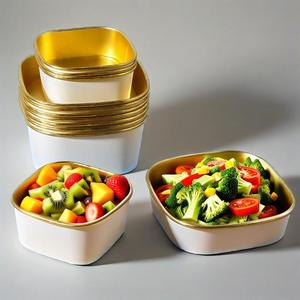 Disposable Takeaway Food Packing Square Kraft Brown PE Coated Moisture Proof Custom Logo Salad Bowls - Product Image 1