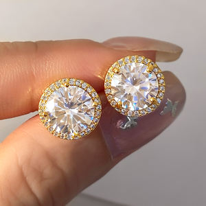 Boucles d'oreilles rondes tendance 2026, clous halo, vente en gros, sertissage micron, CZ, plaqué or 18 carats, pour femmes - Product Image 1