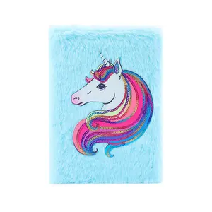 Modern journal notebook stationery 2024 Hot selling Assorted colors Cute furry cover A5 size Unicorn diary for Young Girls