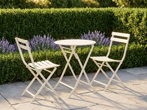 Ensemble <span class=keywords><strong>de</strong></span> salle à manger d'extérieur pliable <span class=keywords><strong>en</strong></span> métal 3 pièces, table <span class=keywords><strong>en</strong></span> <span class=keywords><strong>fer</strong></span> blanc et 2 chaises pour patio, balcon, café - Product Image 5