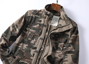 <span class=keywords><strong>Veste</strong></span> en <span class=keywords><strong>toile</strong></span> de coton durable pour hommes motif camouflage extérieur décontracté vêtements d'hiver col montant fermeture à glissière avant fermeture à glissière logo - Product Image 2