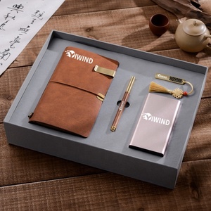 PU Leather Strap Notebook USB Power Bank and Stylus Pen Gift Set with Custom Logo