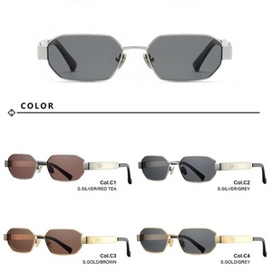 Lunettes de soleil polarisées hexagonales pour hommes, design UV400, haute qualité, luxe, mode, rectangulaires, vintage, été, monture en métal argenté - Product Image 3