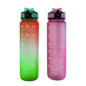 Gym Sports Travel Fitness BPA-Free Frosted Plastic Motivational Measurements 32 oz Water Bottle