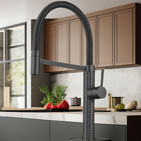 Keran Dapur Tarik Turun Satu Tangan Gaya Modern Desain Komersial yang Dapat Diperpanjang Inti Katup Keramik Baja Tahan Karat Terpasang di Dek