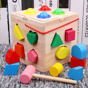 Meilleure vente classique Montessori enfants en bois forme géométrique trieur boîte éducatif Cube blocs de construction jouets assortis - Product Image 6