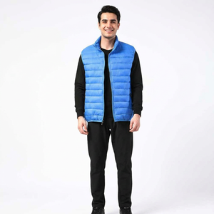 High Quality Custom Men Windproof <b>Canvas</b> Puffer Winter Padding Jackets Waterproof Stand Collar Front Logo Blue Color - Product Image 1