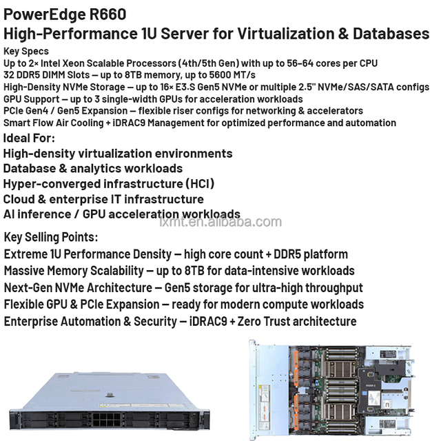 Good Price Brand New Xeon Scalable Processor 1U Rack PowerEdge R660 8SFF Server for Data Center in Stock