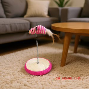 Tiragraffi per Gatti Yommy, Altezza 25 cm, con Design a Topolino Rosa per Gatti - Product Image 3