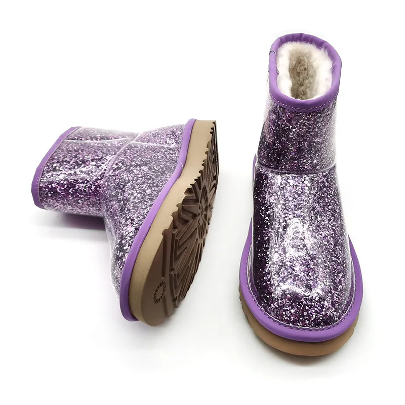 Fashion popular sparkly glitter women ladies ankle snow boots sheep fur and faux fur winter warm boots