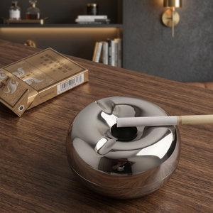 Cenicero Redondo de Acero Inoxidable para Escritorio, Diseño Minimalista para Uso Doméstico - Product Image 2