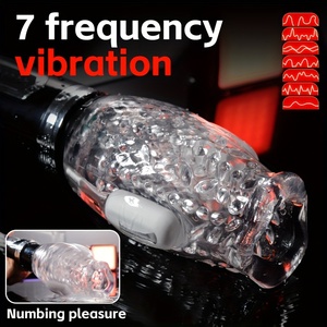 Máquina Masturbadora Masculina Automática con Vibración de Doble <span class=keywords><strong>Motor</strong></span>, Funda Transparente Giratoria y Empujadora, Ejercitador de Glande de Pene con Forma de Rosa - Product Image 3