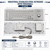 Teclado Industrial Integrado Resistente PC-800TB de Acero Inoxidable con Trackball, a Prueba de Polvo y Agua para Entornos Industriales y Médicos Difíciles