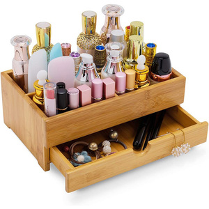 Organisateur de maquillage en bambou en gros avec tiroir, design classique, organisateur de bureau multifonction en bambou, organisateur de maquillage, cosmétique - Product Image 1