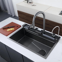 Évier de cuisine cascade en relief nid d'abeille à affichage numérique personnalisé led multifonction avec lave-gobelets pour café-bar cuisine d'hôtel