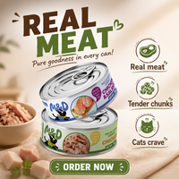 Beli Grosir Makanan Kucing Basah Kaleng Tinggi Protein 85g Layanan OEM ODM Rasa Ayam Alami Semua Bahan Alami Makanan Hewan Peliharaan Kaleng