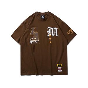 Camiseta Holgada de Hip Hop con Estampado de Palmera y Estrella, Estilo Gótico, Manga Corta, Informal, con Detalles de Parches, Color Marrón - Product Image 1