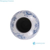 RXGK01-A Vase sphérique bleu et blanc à col droit avec pied haut et motif de feuilles florales, Artisanat en porcelaine chinoise