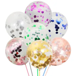 Hot Jual Dekorasi Pernikahan 10Pcs 12 Inch Transparan Lateks Balon Warna Rose Gold Payet Confetti Balon