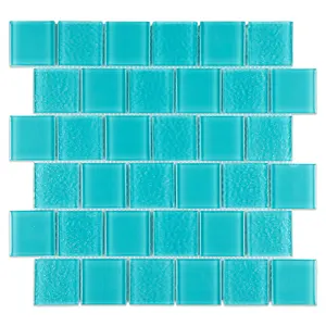 Wholesale new trends square crystal glass turquoise aqua green swimming pool tile mosaic