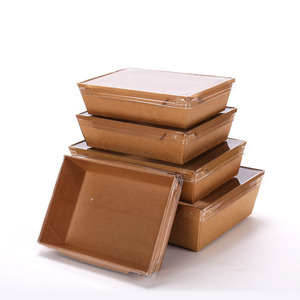 Rectangular disposable Kraft take out food container with PET lid
