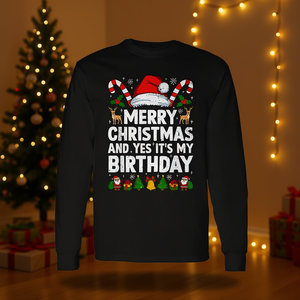 Feliz Navidad y, ¡sí, es mi cumpleaños! Camiseta de manga larga, pijama navideño - Product Image 3