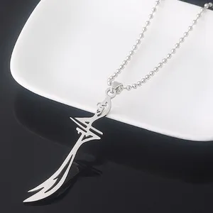 Fast Delivery 316l Stainless Steel Zulfiqar Calligraphy Necklace High Polished Popular Silver Sword Of Wisdom Jewellery