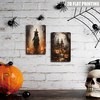 Letrero Metálico de Calabaza de Casa Embrujada con Bruja Oscura, Decoración de Pared Espeluznante de Halloween para Adorno de Porche de Casa de Campo