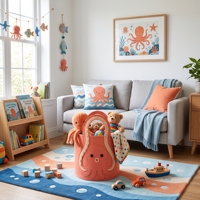 Panier de rangement pour jouets en feutre RPET GRS, design pieuvre corail mignon, fabrication OEM personnalisée, organisateur de chambre d'enfant, usine certifiée BSCI