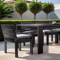 Ensemble de salle à manger d'extérieur moderne et luxueux en aluminium et bois pour patio et jardin