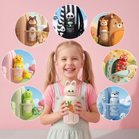Bouteille d'eau isotherme Everich à double paroi en acier inoxydable avec couvercle en silicone amovible en forme d'animal et paille souple pour enfants