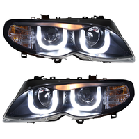 Para BMW E46 Serie 3 2001-2004, Faro Delantero Bi-LED con Proyector, Ojos de Ángel en Forma de U, DRL, Carcasa Negra, Conjunto de Faros Delanteros (Par)