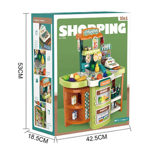 2 en 1, 58 Uds., casita de juegos para niños, pequeño vendedor, juego de juguetes de supermercado en casa, juego de compras de vendedor, juguetes para niños pequeños - Product Image 6