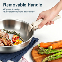 Ensemble de casseroles et poêles en acier inoxydable 3 plis avec poignées amovibles, 8 pièces, avec couvercles, non revêtues, empilables, compatibles induction et lave-vaisselle